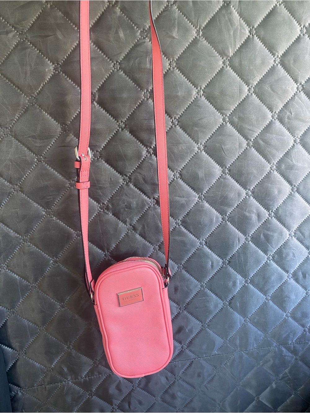 GUESS Coral Pink Crossbody Mini Phone Bag - Picture 3 of 4